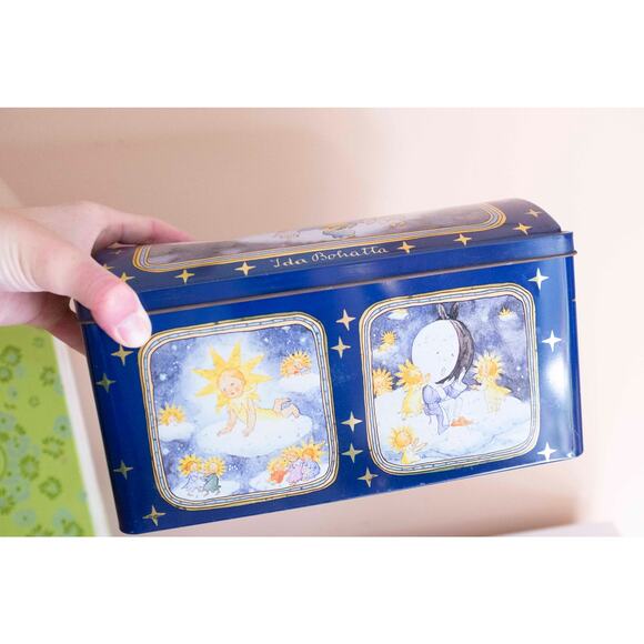 Vintage Celestial Tin Box Schmidt Made in Germany – Blue & Yellow Storage Tin - Picture 4 of 8